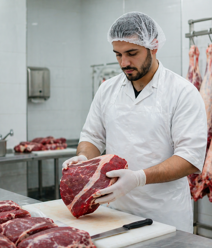 a men with fresh sheep meat